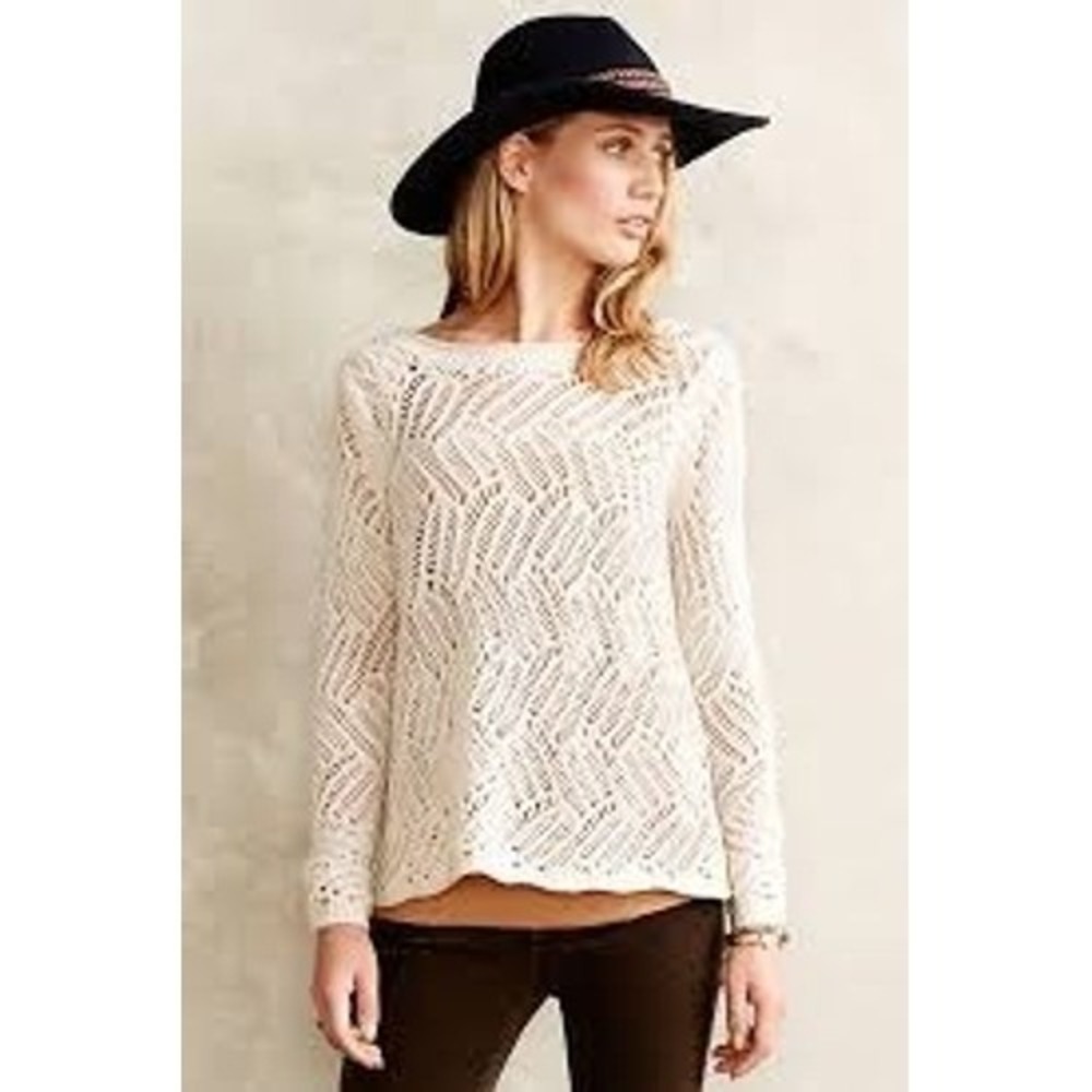 Anthro Angel of the North Sweater XS Amanecer Crochet Merino Wool Bl Open Cream